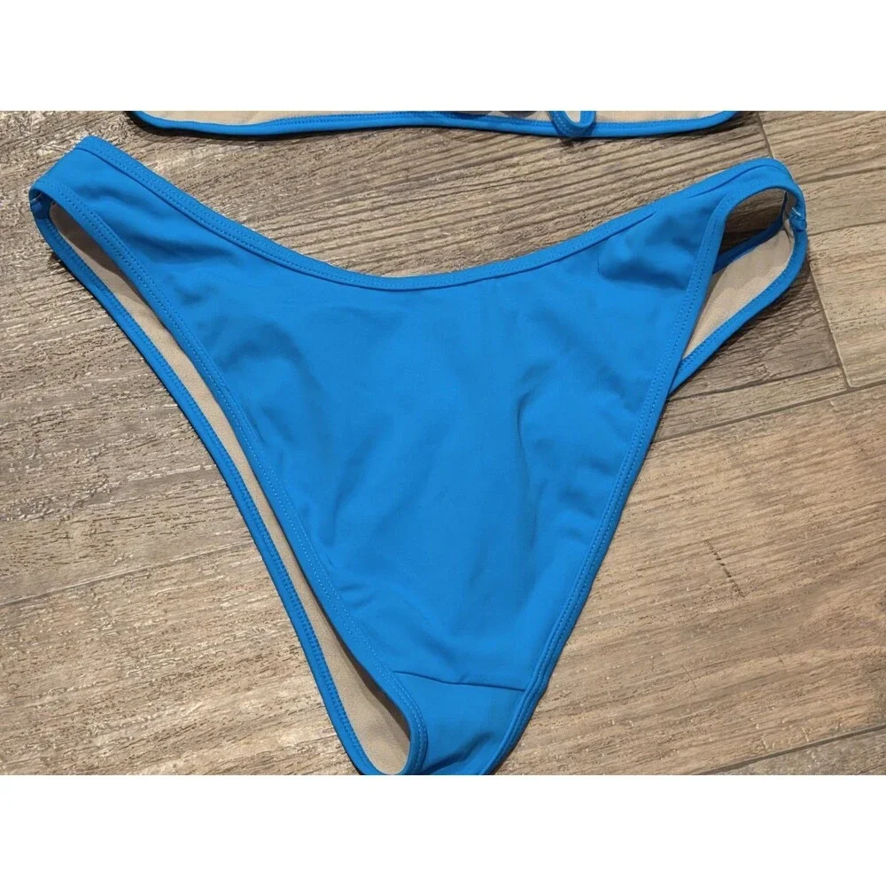 PacSun LA Hearts Bright Blue Bikini Set Bralette Top Size M, Cheeky Bottom L